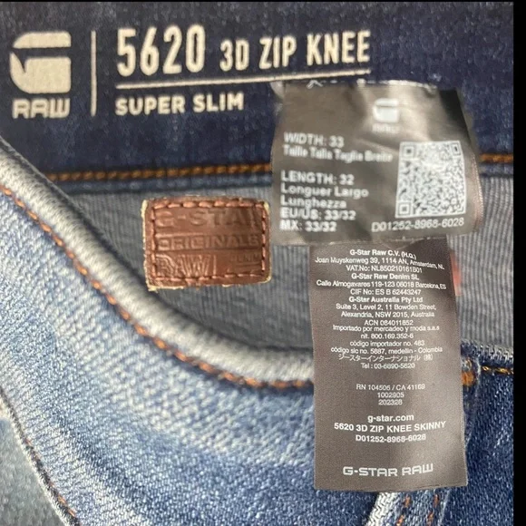 G-Star Raw 5620 3D Zip Knee Super SlimSz 33Wblue